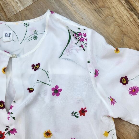 💜Gap Cream Floral Print Rayon Long Sleeve Top Medium - Picture 5 of 12